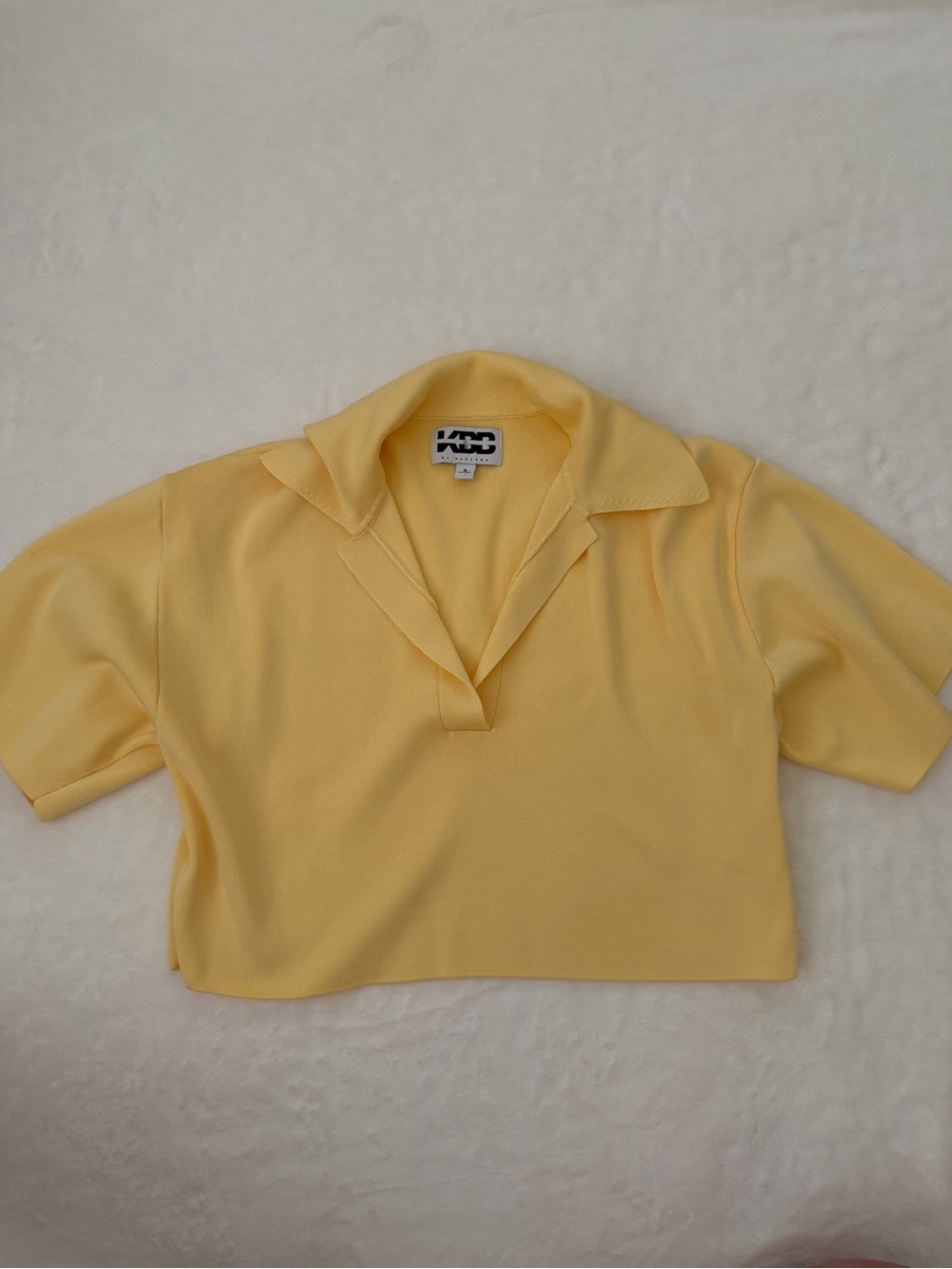 KBB by Kahlana Butter Yellow Knit Cropped Polo Top Size S Y2K Preppy